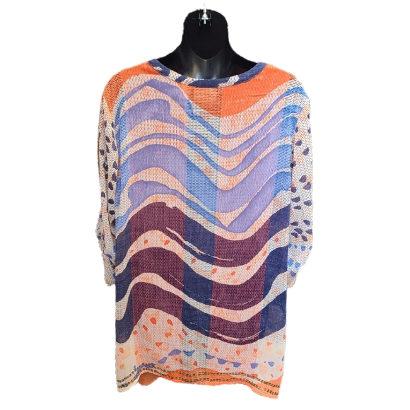 CHICO'S ABSTRACT PRINT SHEER TUNIC TOP - Picture 3 of 5